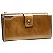 Itslife Women's RFID Blocking Large Capacity Luxury Wax Genuine Leather Clutch Wallet Card Holder Ladies Purse(Khaki RFID Blocking)