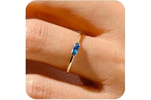 RLMOON Gold Birthstone Rings for Women Non Tarnish Gold Stackable Ring Dainty 14K Gold Plated Baguette CZ Emerald Green Gemstone Ring Personalized Jewelry Gift for Birthday Size 6-10