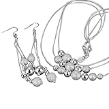 MANDI HOME Wedding 925 Silver Plated Jewelry Earings Eardrop Necklace Three Chains