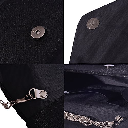Outrip Women's Evening Bag Clutch Purse Glitter Party Wedding Handbag with Chain (B Black) - Thumbnail 5