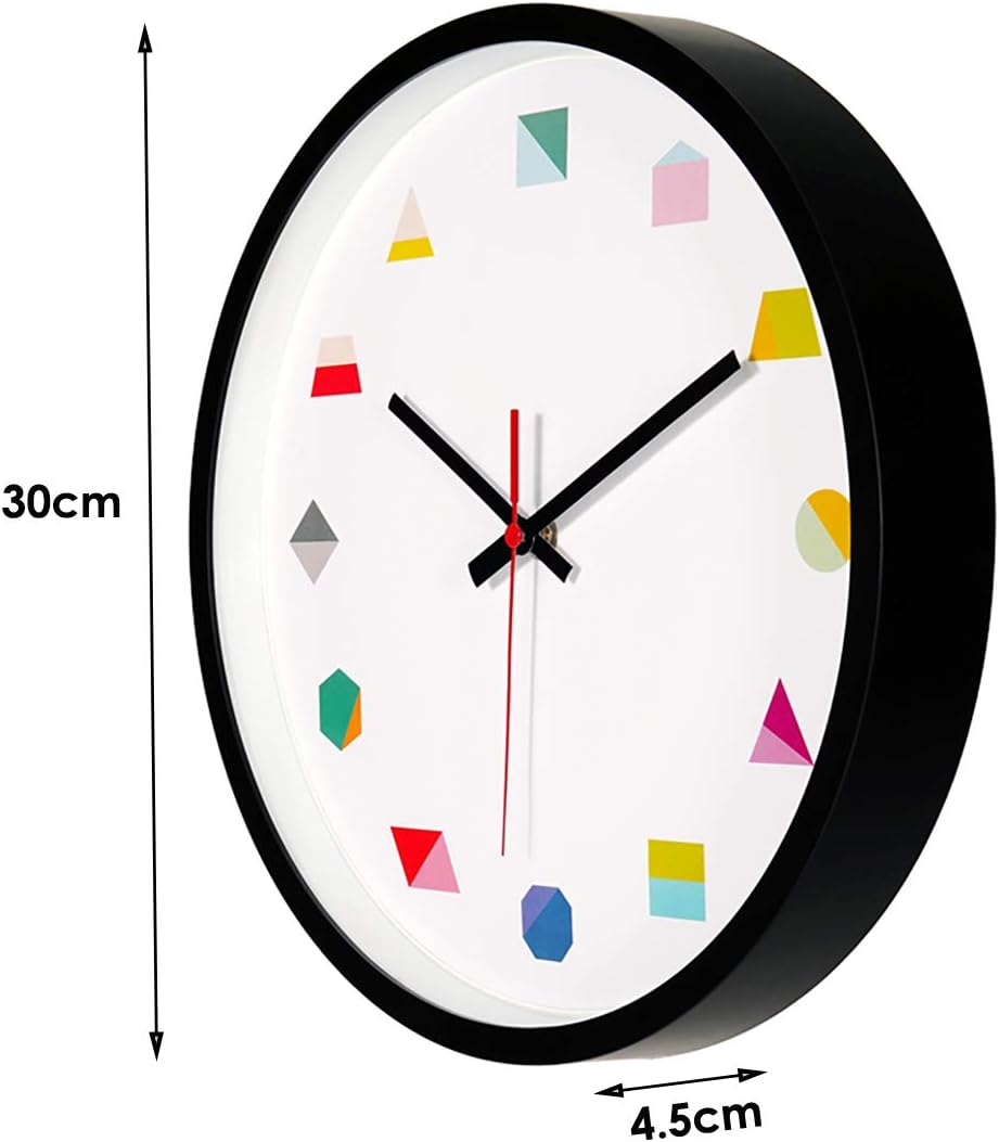 Topkey Wall Clock 12 Inch Silent Non Ticking Geometric Numbers Modern Clock for Living Room Bedroom Kitchen Kids Room - Black - Image 3