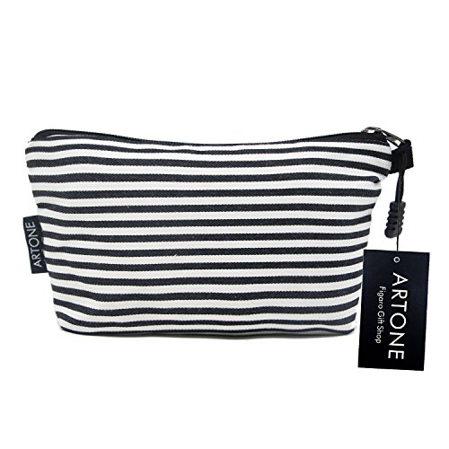 Artone Stripe Pencil Case Stationery Pen Bag Travel Cosmetic Coin Cellphone Pouch Black