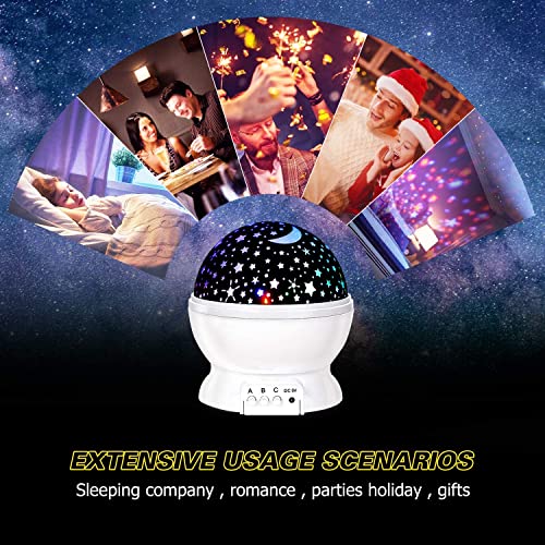 Baby Night Lights, Moon Projector 360 Degree Rotation 4 LED Bulbs 8