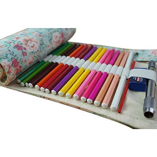 Wady Roll-Up Canvas Pencil Case for 72 Colouring Pencils, Roll-up Pencil Case for Artists, Multi-Purpose Case for Travel/School/Office/Art (Note: Colouring Pencils Not Included)