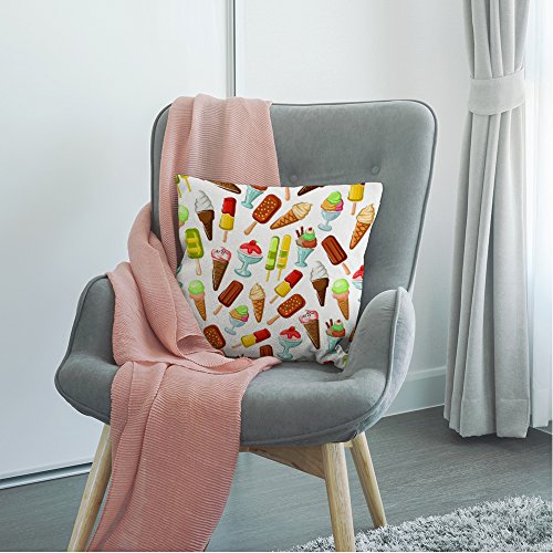 HGOD DESIGNS Ice Cream Pillow Covers,Decorative Throw Pillow Chocolate Stick Waffle Cone Strawberry and Caramel Soft Serve Sundae Pillow Cases Cushion Covers for Sofa Couch 18x18 inch