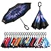 BAGAIL Double Layer Inverted Umbrella Reverse Folding Umbrellas Windproof UV Protection Big Straight Umbrella for Car Rain Outdoor with C-Shaped Handle (Blue Flower)