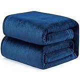 Bedsure Flannel Fleece Blanket - 300GSM NANOTEX Microfiber Blanket, Resists Spills & Releases Stains - All-Season Couch Blanket, Office Lap, Travel Camping Blanket Twin 60 x 80 inches, Navy Blue