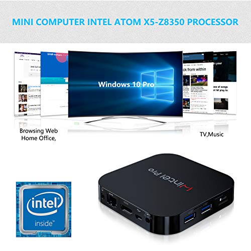 Mini PC Windows 10 Pro OS(64 Bits) with Intel Atom X5-Z8350 Processor HD Graphics 4GB RAM + 64GB Storage, Fanless Mini Desktop Computer with Dual Band WiFi AC/Bluetooth 4.2,Ethernet and HDMI Port