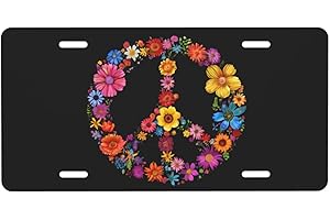 CFPOLAR Peace Sign Flower License Plate, Decorative Car Front License Plate, Aluminum Novelty License Plates Vanity Tag Metal Car Plate for Women Men 6 X 12 Inch