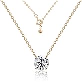 Raneecoco STUNNING FLAME 1.0-3.0 Carat Sterling Silver Cubic Zirconia Necklace for Women | 1ct Simulated Diamond | Round CZ Solitaire Gold Pated Dainty Pendant Necklace, 16+2" Chain