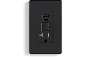 ELEGRP GFCI Outlet with USB Ports, 20 Amp Self-Test GFCI Combination with USB Ports, 24W Max Total Output, Tamper Resistant GFCI USB Outlet with Wall Plate, UL Listed, Matte Black, 1 Pack