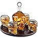 The Wine Savant Large Skull Face Decanter with 4 Skull Shot Glasses and Wooden Base - 25 Ounce Glass Decanter, 3 Ounce Shot Glasses, Dark, Novelty, Spill-proof Lid
