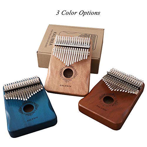 Kalimba 17 Keys Thumb Piano With Tune Hammer And Instruction Book Solid Mahogany Portable Mbira Sanza African Finger Piano for Kids Adult Beginners Professionals (Brown)