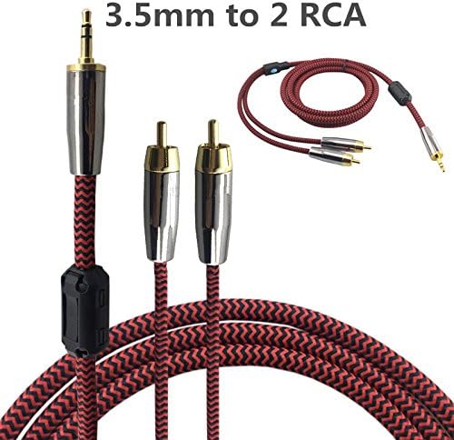 6ft Stereo 3.5mm to 2RCA Audio Auxiliary Adapter Stereo Splitter Cable for Smartphone/Speakers/Tablet Computer/Laptop/HDTV MP3 Player Nylon Braided RCA Y Cord (2m)