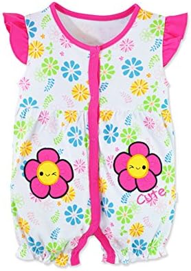 Yanzi6 Baby Infant Toddler Cotton Cartoon Goku Romper Jumpsui (18-24 Months, Rose-Flower)