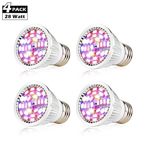 Create Bright Led Grow Light Bulb, 28W Plant Bulb Full Spectrum Led Grow Bulb E26 Grow Plant Light for Indoor Plants,Hydroponics Greenhouse Organic,Pack of 4