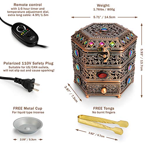 AM Regulator Electric Incense Burner - Oud Frankincense Resin Burner with Adjustable Timer & Storage Drawer