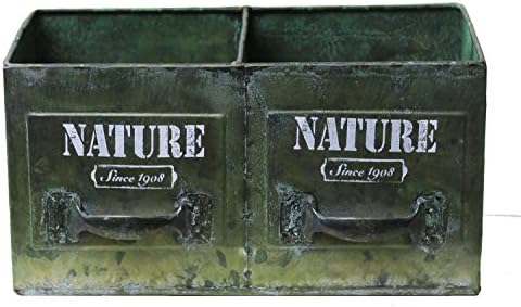 Rustic Divided Tin Organizer Container - Vintage Green with Handles, Farmhouse Style, 8.5 Inches