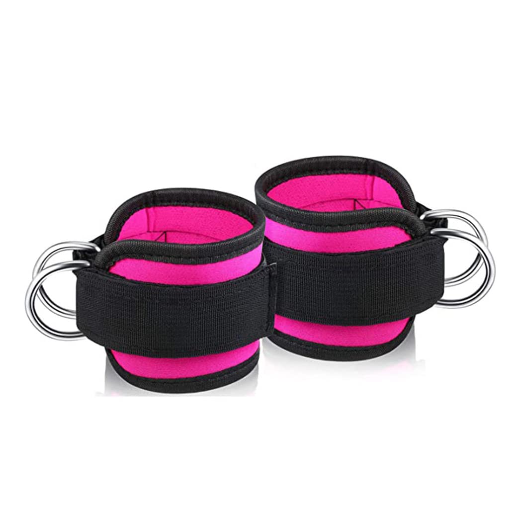 Pair of Ankle Straps for Cable Machines，Gym Cuffs with Neoprene Padding, Adjustable Velcro Strap & Heavy Duty Steel Double D Rings | For Leg Extension, Leg Curl, Hip Abductors & Glute Kickback (Pink)