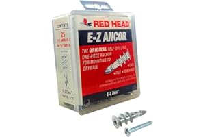 E-Z Ancor 25 Qty Red Head EZ Ancor Zinc Metal Self Drilling Drywall Anchors with Screws | Up to 75 Lbs | EZ25