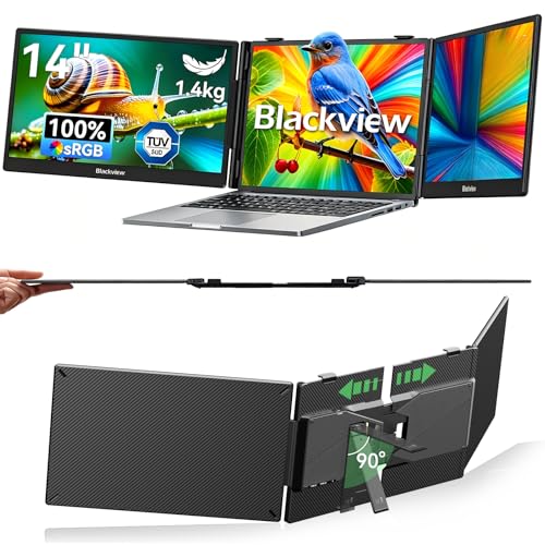 Blackview Laptop Monitor Erweiterung 14", Niedriges Blaulicht 1080P FHD HDMI/USB-A/USB C/100W PD-Rückwärtsladung Portable Monitor für Laptop 13,3"-17,