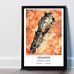 Lebanons country Map Poster, Lebanons Country road