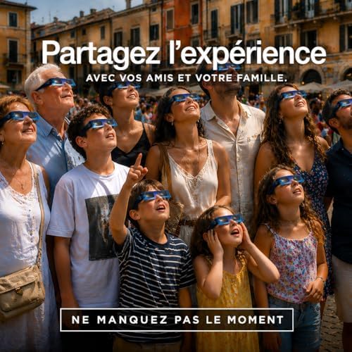 Lunettes Eclipse Solaire 2026 – Lot de 6 Paires Premium avec 2 Filtres Solaires pour Smartphone, Lunettes Eclipse Solaire ISO 12312-2, Certifiées CE, Protection des Yeux pour l'Observation du Soleil