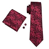 CAOFENVOO Men's Woven Silk Tie Hanky Cufflinks Necktie set Wedding tie