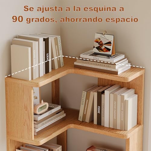 KINTOP Librero Esquinero de Pino Macizo, Estantería Angular para Sala y Recámara - Mueble Organizador para Libros, Plantas y Decoración, Diseño Minimalista(40 * 40 * 130cm)