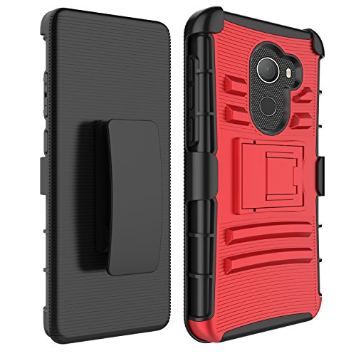 T-Mobile REVVL Case, Alcatel A30 Plus Fierce Case, Elegant Choise Heavy Duty Dual Layer Shockproof [Swivel Belt Clip] Holster with [Kickstand] Combo Rugged Case Cover for Alcatel Walters(Red/Black) - Thumbnail 5