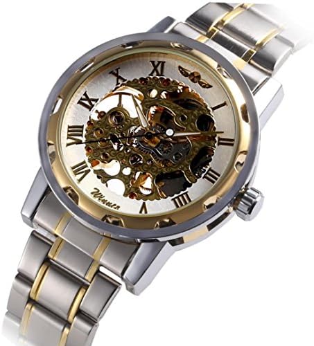 Men Wrist Watch, Winhurn Hollow Skeleton Automatic Mechanical Stainless Steel (White)