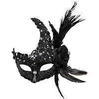 Sheliky Costume Mask Feather Masquerade Mask Halloween Mardi Gras Cosplay Party Masque (003Black)