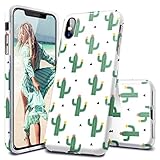 Fingic iPhone XS MAX Case,iPhone XS MAX Cactus Case,Fashion Cute Girly Design Case for Women Girl Slim Shockproof Glossy Soft Silicone Rubber TPU Cover Phone Case For iPhone XS Max6.5 inch,White/Green