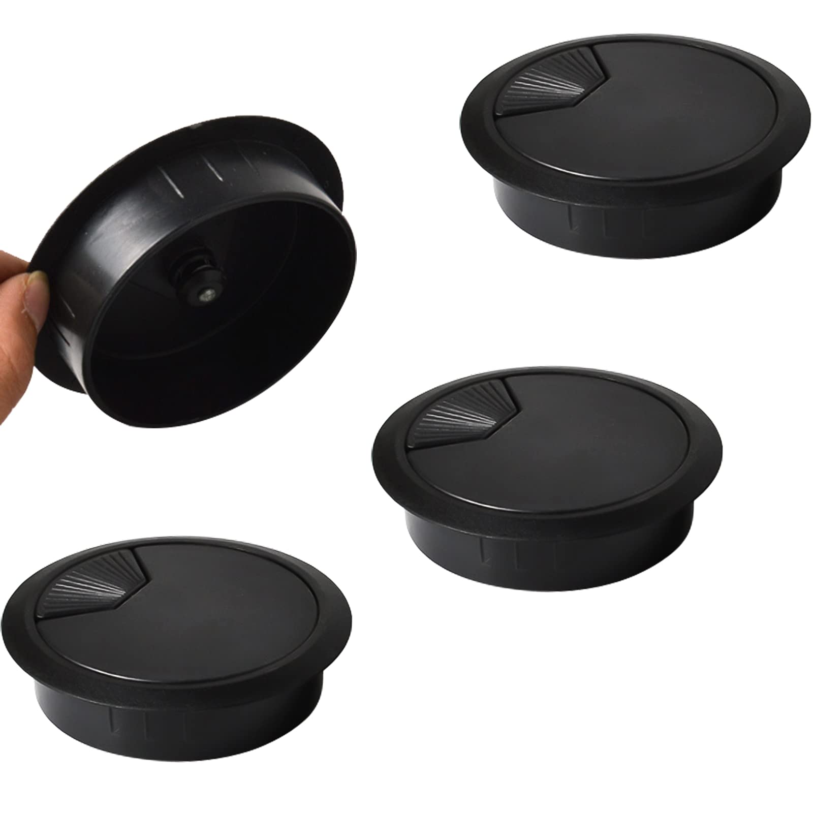 WDAFLG 4 Pcs 60mm Desk Cable Wire Grommet, Black PC Computer Desk Plastic Grommet Cord for Home and Office Table Surface Port Hole Covers