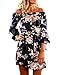 Yuandy Women Summer Off Shoulder Strapless Floral Print Pleated Dresses,Blue,Medium