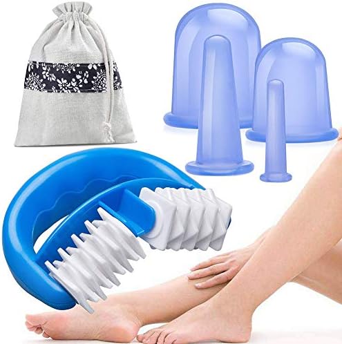 Silicone Cupping,Therapy Set Cellulite,Massage Roller and 4 Silicone Vacuum Cups Cupping, Anti Aging Anti Cellulite for Face and Whole Body