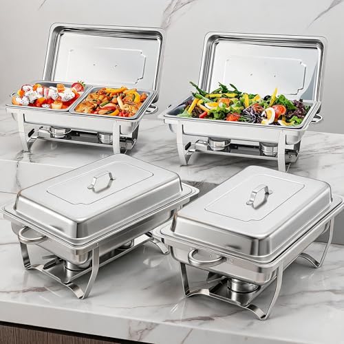 GarveeHome Chafing Dishes for Buffet 4 Pack, 8 Qt Stainless Steel Chafers and F…