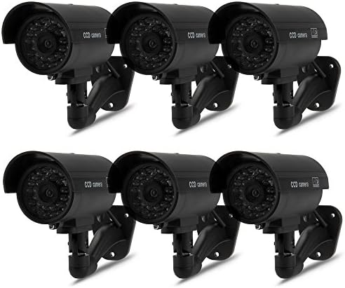 SUNLUXY 6 Pack Outdoor Dummy Fake Security CCTV Bullet Surveillance Camera with Red LED Flashing Light (Black)