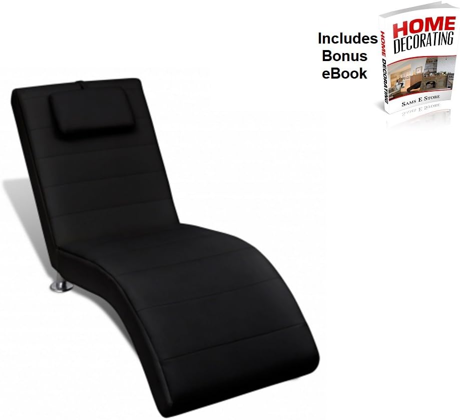 SF Chaise Longue Black Artificial Leather Chaise Lounge Pillow Steel Legs