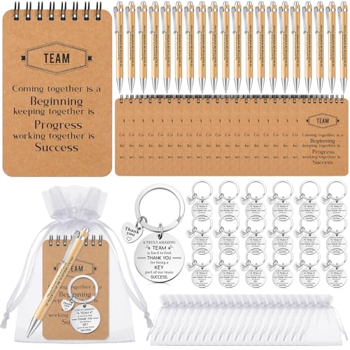 Fulmoon 80 Pcs Employee Appreciation Gifts Set Include Notepad Pen Thank You Keychain Organza Bag, Going Away Retirement Birthday Christmas Team Gift for Member Coworker(Brown,Team)