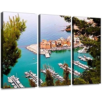 Trapani in Sicily, Italy Print On Canvas Wall Artwork Modern Photography Home Decor Unique Pattern Stretched and Framed 3 Piece