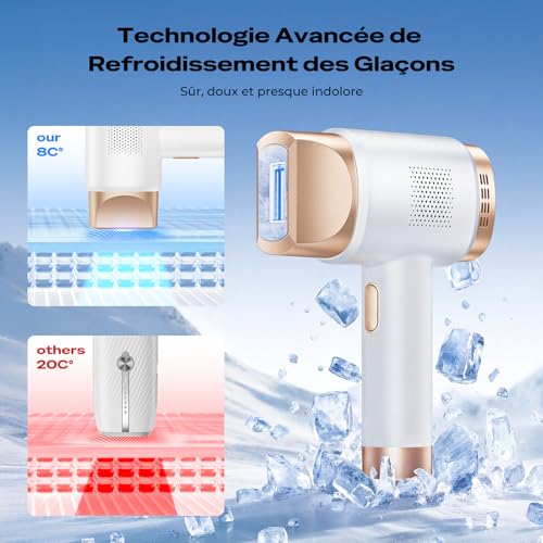 21J Pulsed Light Epilator with 8°C Cooling System, 9 Levels and 600nm Red Light, LCD Touch Screen, Laser Hair Removal for Face, Arms, Jersey, Women and Men, White