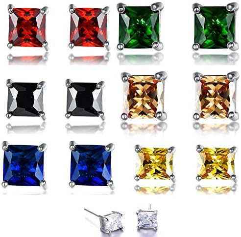 5 pairs set of 18K White Gold Plated Silver earrings for women, men & Girls .These Cubic Zirconia stud earings in 5 colors and 4mm stone size are must for womens jewellery