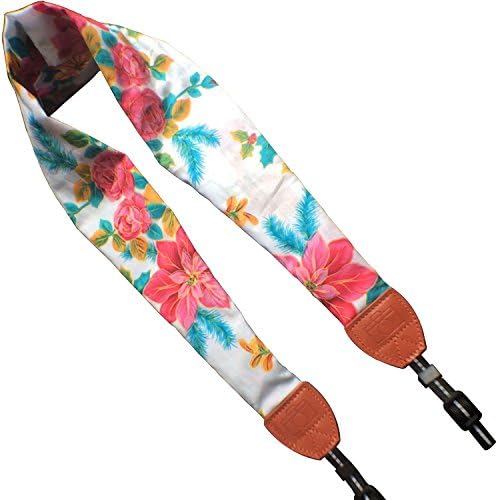 TTEEKO Camera Scarf Strap Floral Soft Scarf Fabirc Camera Shoulder Neck Strap Breathable Comfortable Wide Scarf with Adjustment Strap Vintage Flower for Women