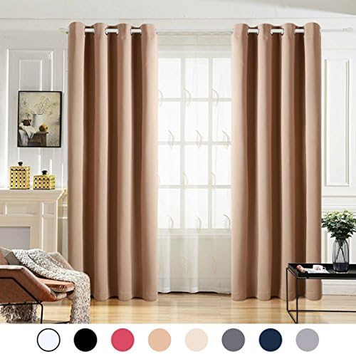MAEVIS 99% Blackout Curtains 2 Panels for Bedroom Grommet Top,Light Blocking Draperies Room Darkening Thermal Insulated Window Curtain for Living Room（W52xL95 inch,Khaki）