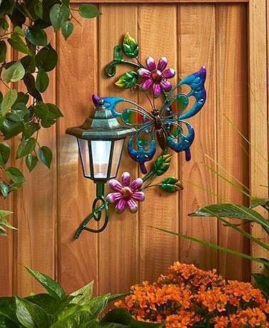 Solar Wall Lights (You Choose Dragonfly, Butterfly, or Hummingbird) (Butterfly with Purple Flowers)