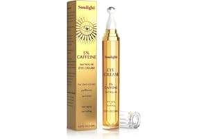 Soulight 5% Caffeine Eye Serum Anti Aging, Eye Cream Reduce Dark Circles, Puffiness, Fine Lines, Wrinkles, Hyaluronic Acid Niacinamide Eyes Moisturizer with 360° Massage Ball, Eyes Balm for Men& Women