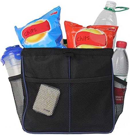 Car Garbage Can, AutoCharex Auto Trash Bag for Litter Hanging Waterproof Leakpoof Waste Basket Universal Storage Organizer with 3 Side Pockets Black 1pc