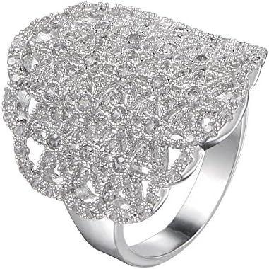 JEWERYE Fashion Alloy Silver Ring for Women, Detailed Flower of Life Symbol, Mandala Open Filigree Large Band Ring Size-8