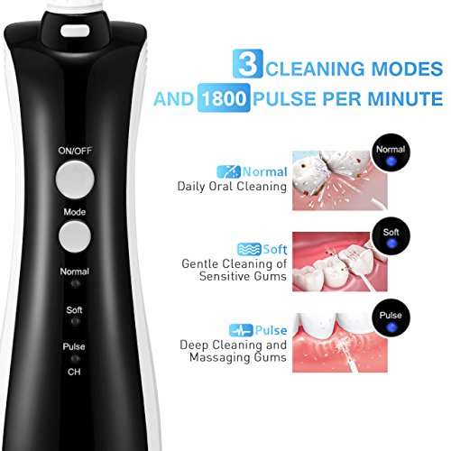 [UPGRADED] 330ML Water Flosser Cordless Teeth Cleaner, ELLESYE High Pulse Rechargeable Portable Oral Irrigator for Travel & Office Use, IPX7 Waterproof Dental Flosser for Shower with 2 Tips for Family - Thumbnail 3